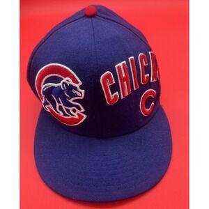 Chicago Cubs MLB 7 5/8 59Fifty New Era Hat Fitted Cap Blue Men EUC 100% Wool